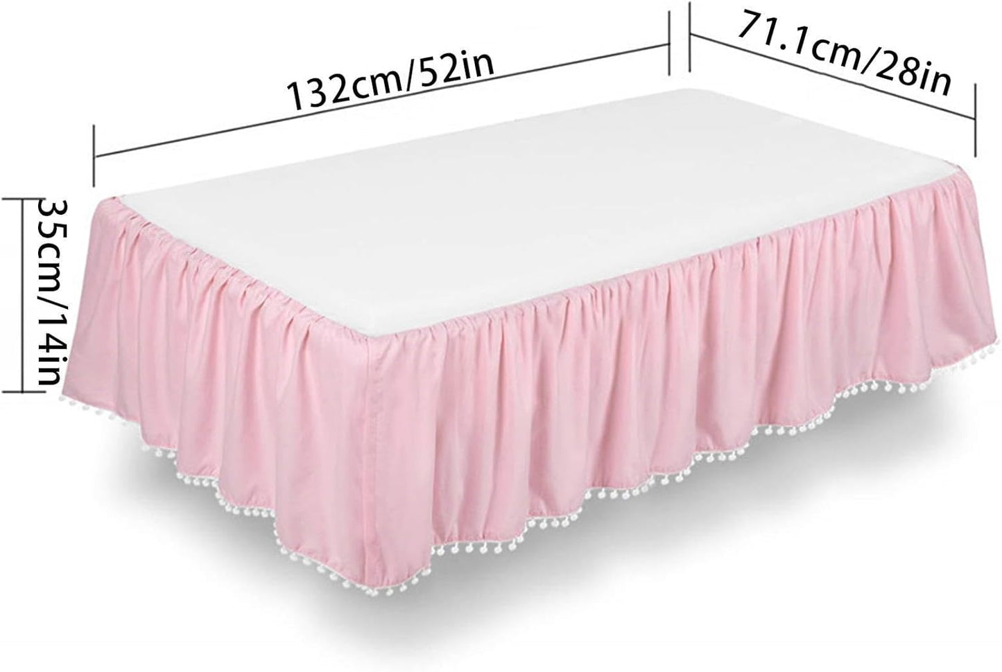 Baby Crib Bed Skirt, Pleated Dust Ruffled Bed Skirt Crib with Pompoms, 4 Sides Pleated Soft Breathable Microfiber Nursery Toddler Bedding for Baby Boys Girls, 28" X 52" with 14" Drop
