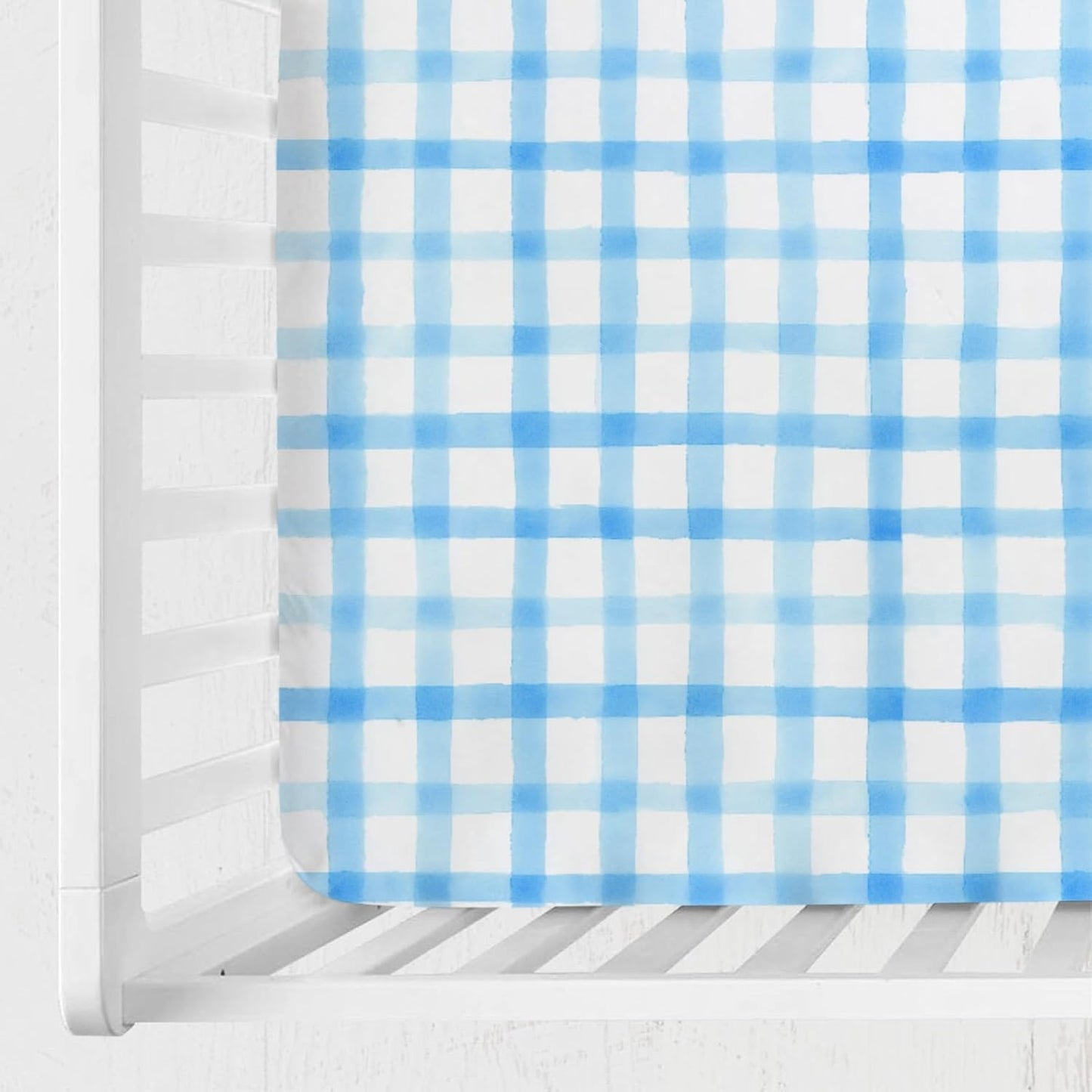 Blue and White Checks Baby Crib Sheets for Boys Girls Watercolor Gingham Checkered Soft Snug Fitted Newborn Bedding Nursery Baby Sheets 52x28 Buffalo Plaids Standard Crib Mattress Covers