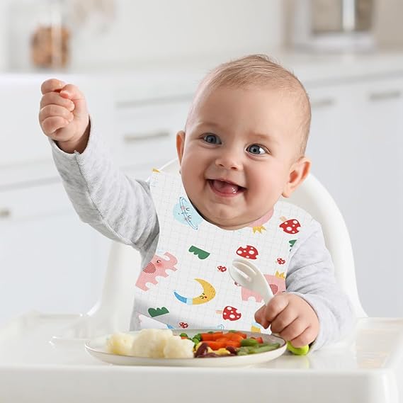 10 Pcs Disposable Baby Bibs, Baby Bibs for Eating, Disposable Bibs for Toddlers 1-3, Travel & Daycare Essentials, for Toddler Feeding, Individually Packaged with Catcher and Leakproof Liner