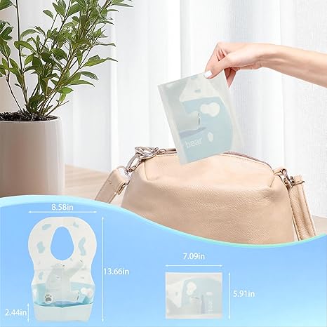 10 Pcs Disposable Bibs, Individually Packaged with Catcher and Leakproof Liner for Toddler Feeding, Baby Travel Essential