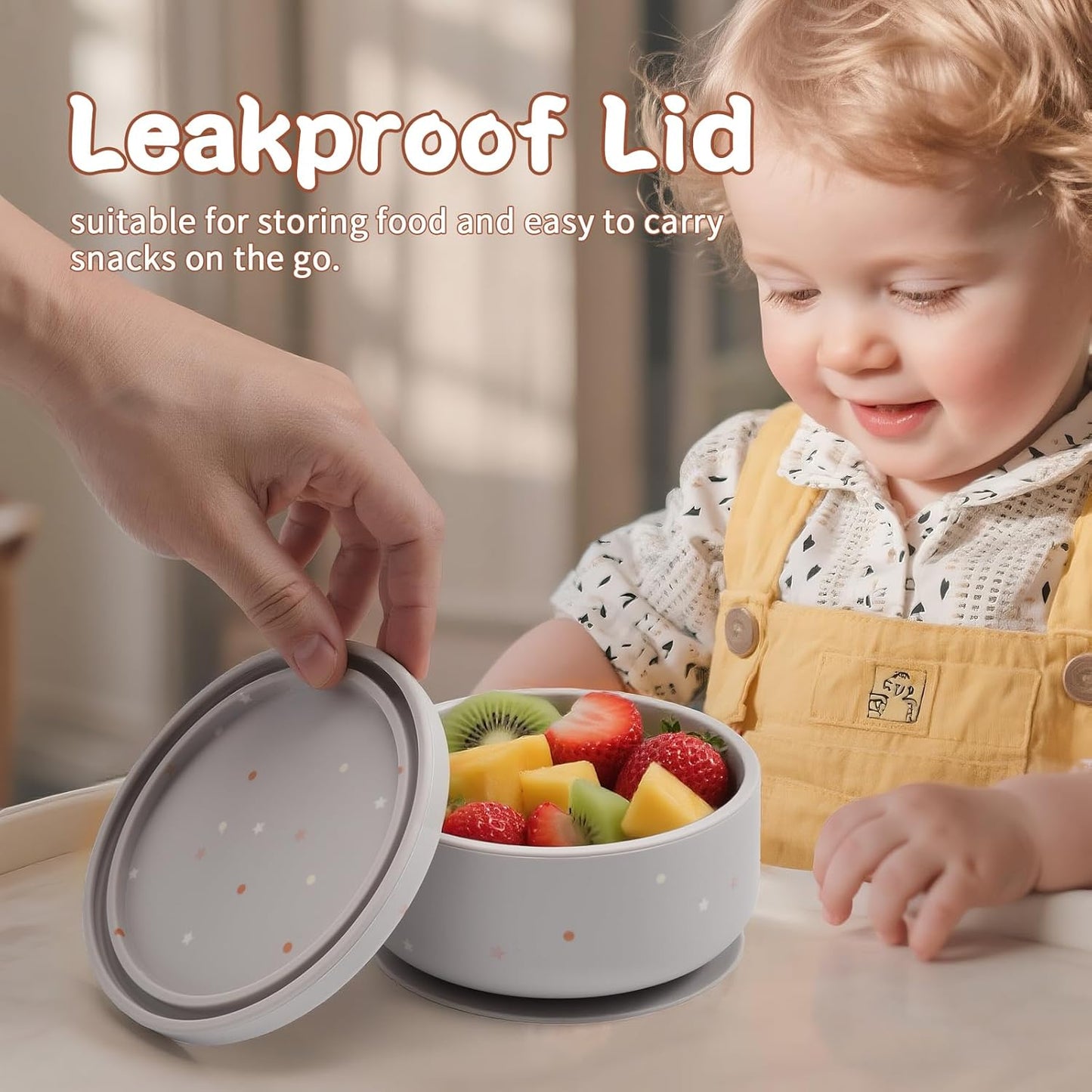 2-Pack Baby Bowls with Suction - Silicone Bowl with Lid, Non-Slip Suction Bowls for Baby, Feeding Bowl for Baby Led Weaning - Dishwasher Safe, Toddler Bowls for High Chair & Travel (Pink+Grey)