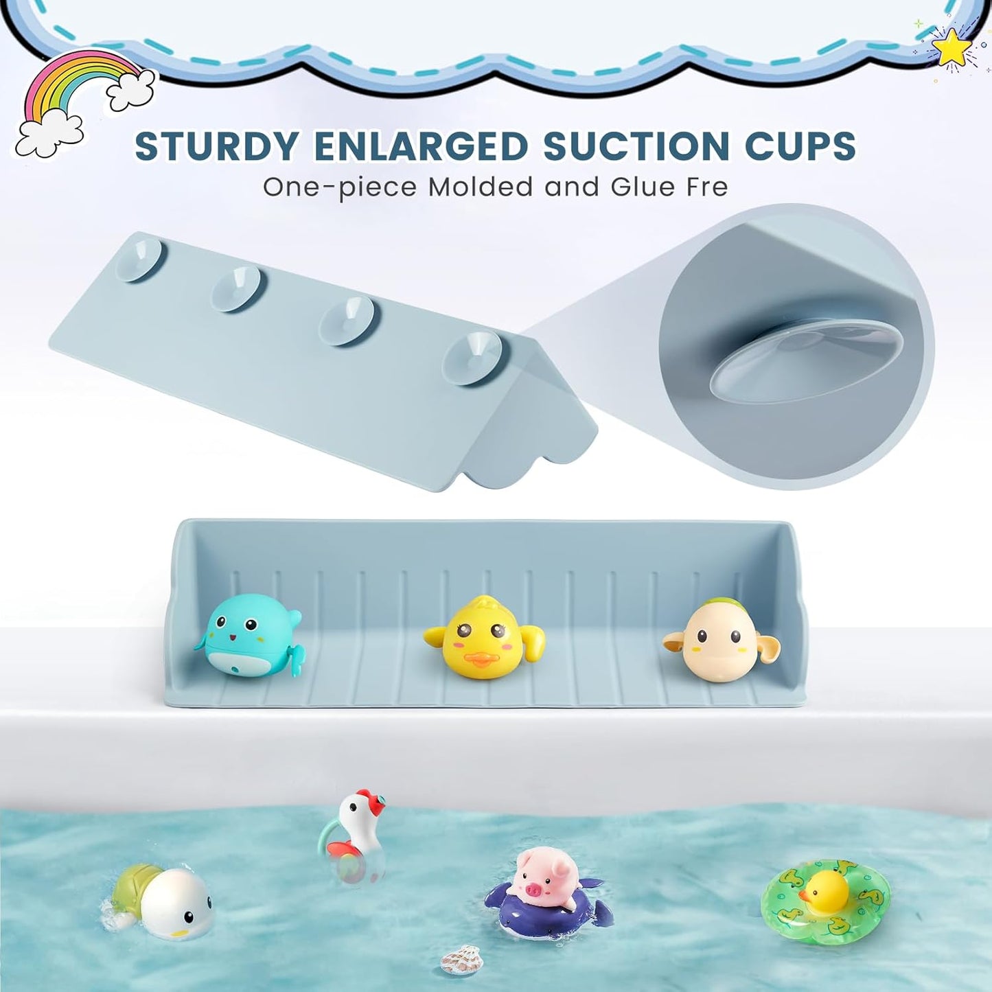 2Pack Bathtub Splash Guard for Tub, Silicone Bathtub Caddy Tray with Play Shelf, Kids Bath Tub Shelf and Organizer for Baby Bath Toys, Bath Toy Holder, Toddler Bathtub Accessories(Classic Blue)