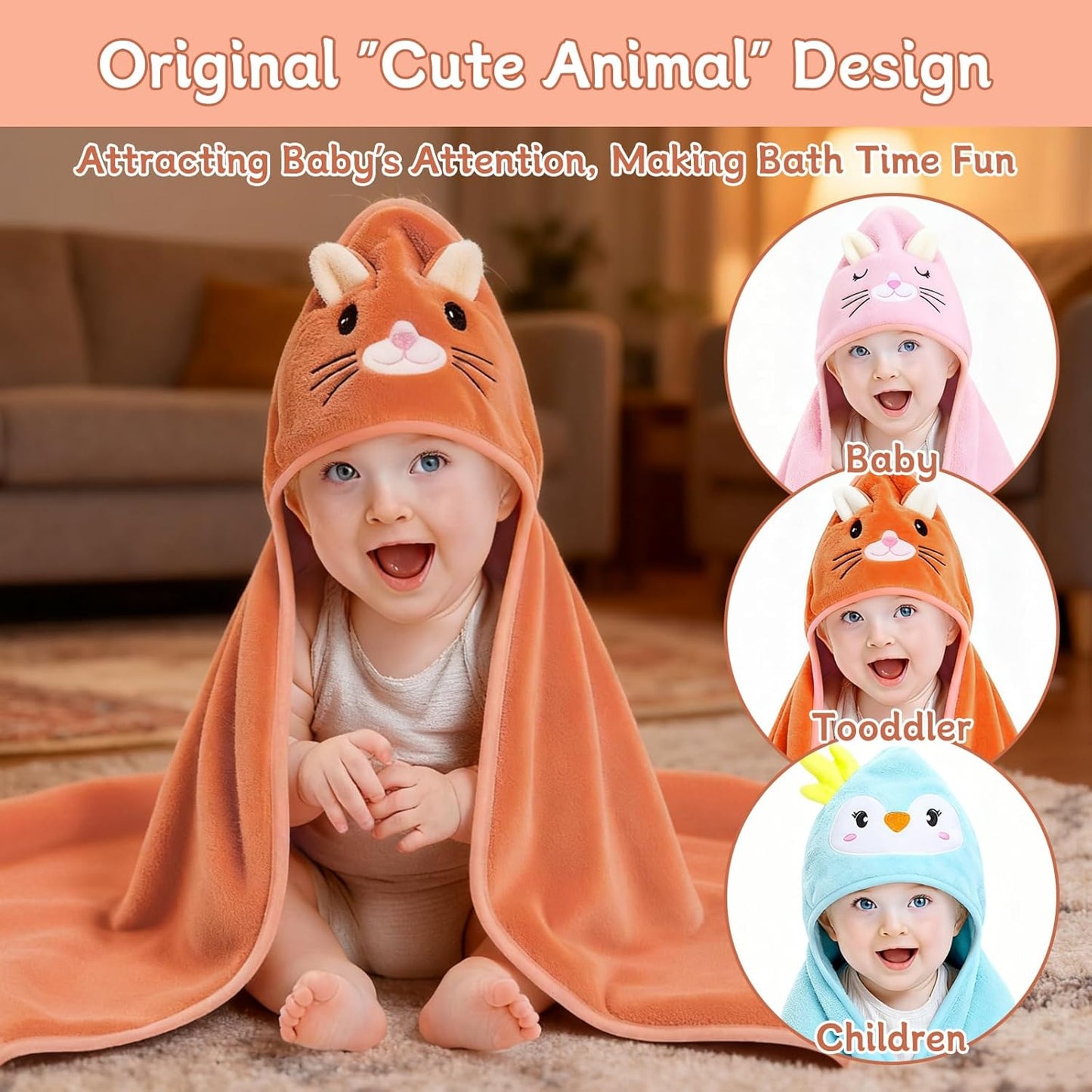 14 PCS Baby Towels, 3 PCS Soft Hooded Baby Towels & 11 PCS Washcloths, Baby Bath Towels for Newborns, Infants & Toddlers, Ultra Absorbent, Cute Baby Towel Gift for Girls