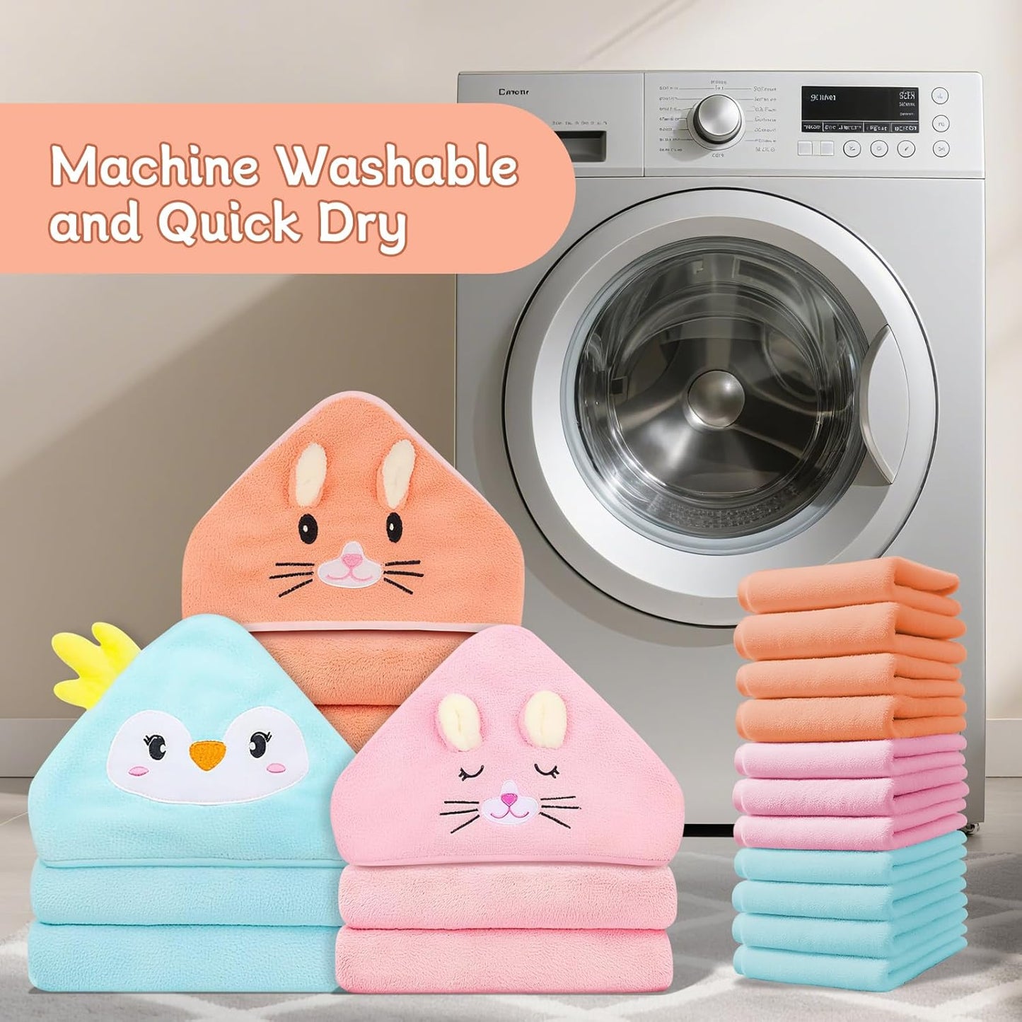 14 PCS Baby Towels, 3 PCS Soft Hooded Baby Towels & 11 PCS Washcloths, Baby Bath Towels for Newborns, Infants & Toddlers, Ultra Absorbent, Cute Baby Towel Gift for Girls