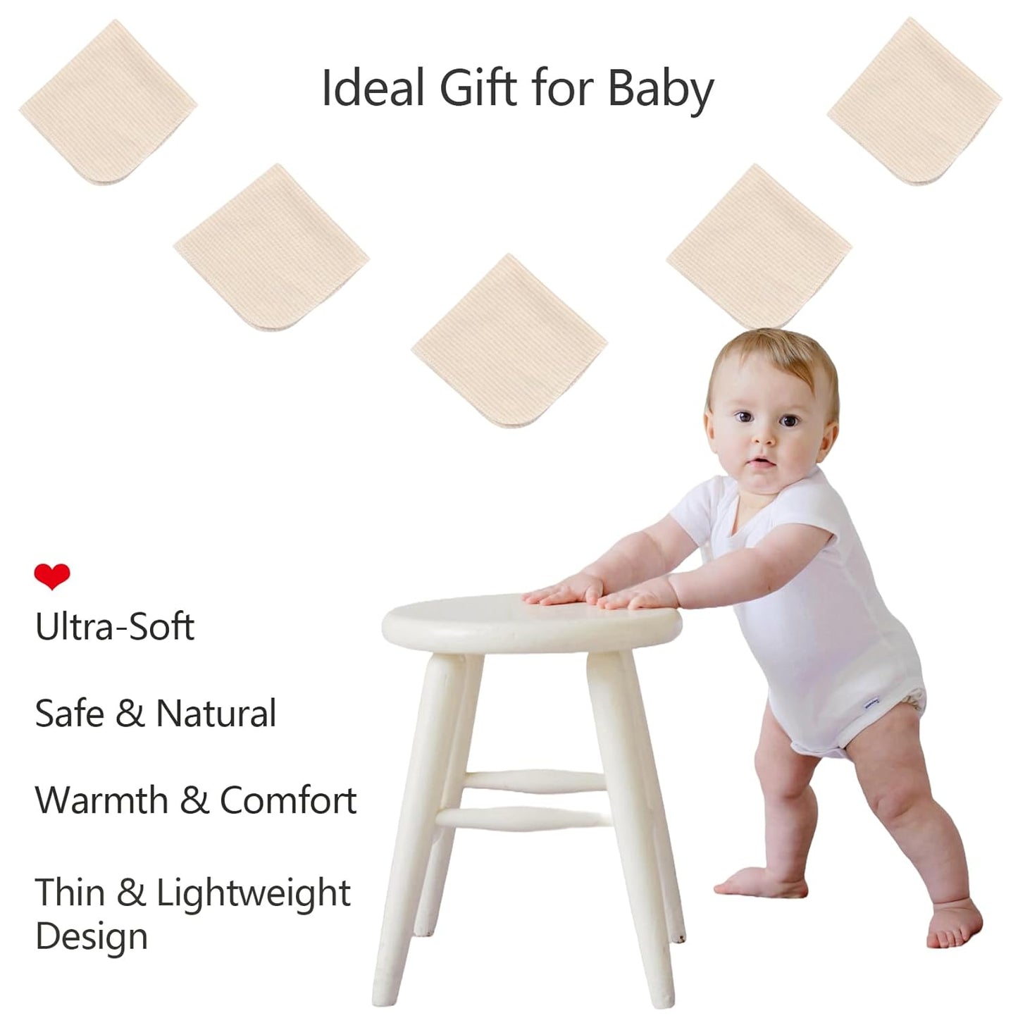 10-Pack Organic Cotton Baby Washcloths | Ultra-Soft Newborn Face Bath Towel - Reusable Baby Wipes for Delicate Skin Thin & Lightweight, Perfect for Babies, Kids, Toddlers, Infant (Stripes)