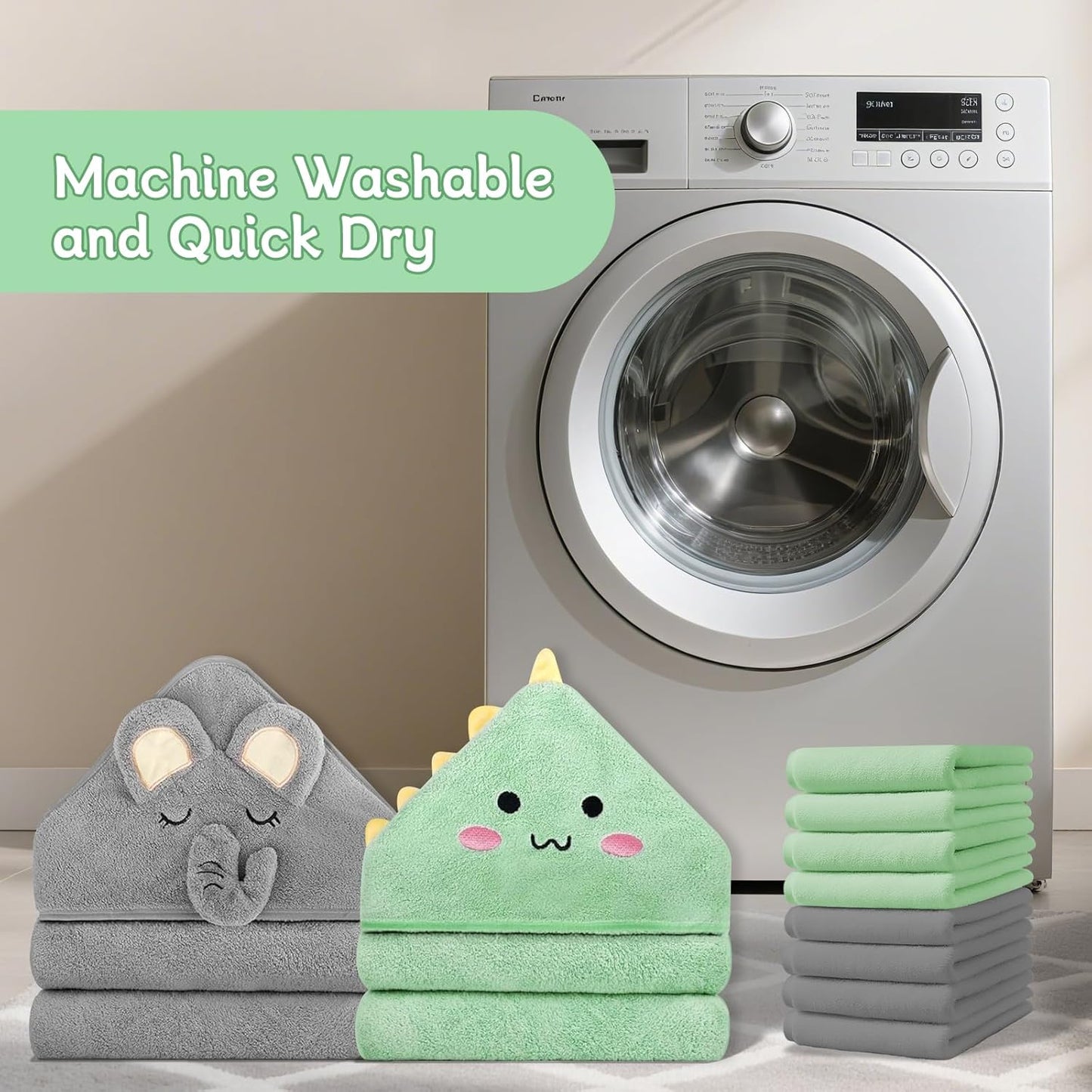 10 PCS Cute Baby Towels Set, 2 PCS Soft Baby Hooded Towels & 8 PCS Washcloths, Baby Bath Towels for Newborns, Infants & Toddlers, Ultra Absorbent, Cute Baby Towel Gift for Boys & Girls