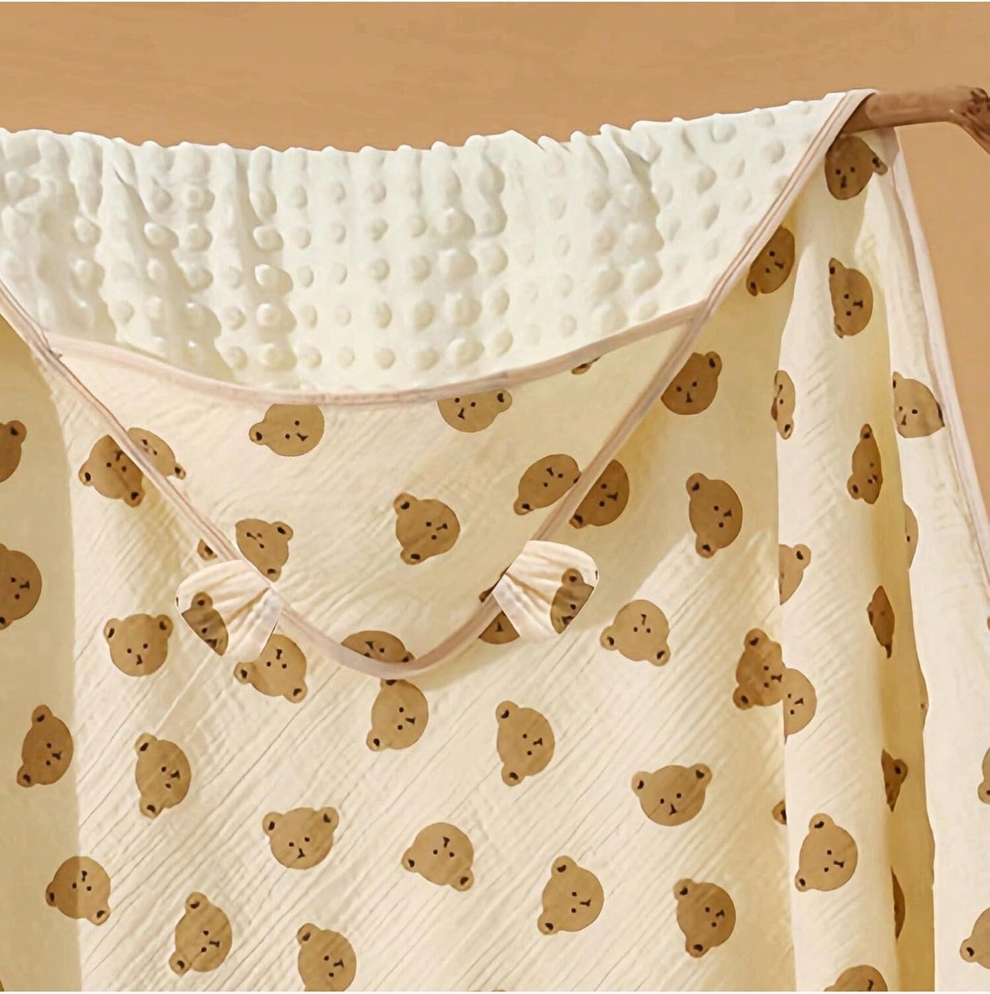 Baby Swaddel Blanket Cotton Muslin,Baby Receiving Blankets for Unisex Girls Boys, Neutral Toddler Fluffy Infant Newborn Nuilt Crib,Thick Crib Bedding Dotted Backing Double Layer 31"x31" (Bear Head)