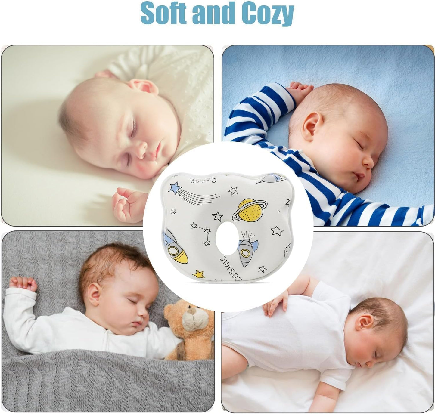 Baby Pillow,Cute Cartoon Bear Soft and Cozy Shaping Pillow, Breathable Bedding Set for Infants for Small Boys and Girls Prevent Flat Head
