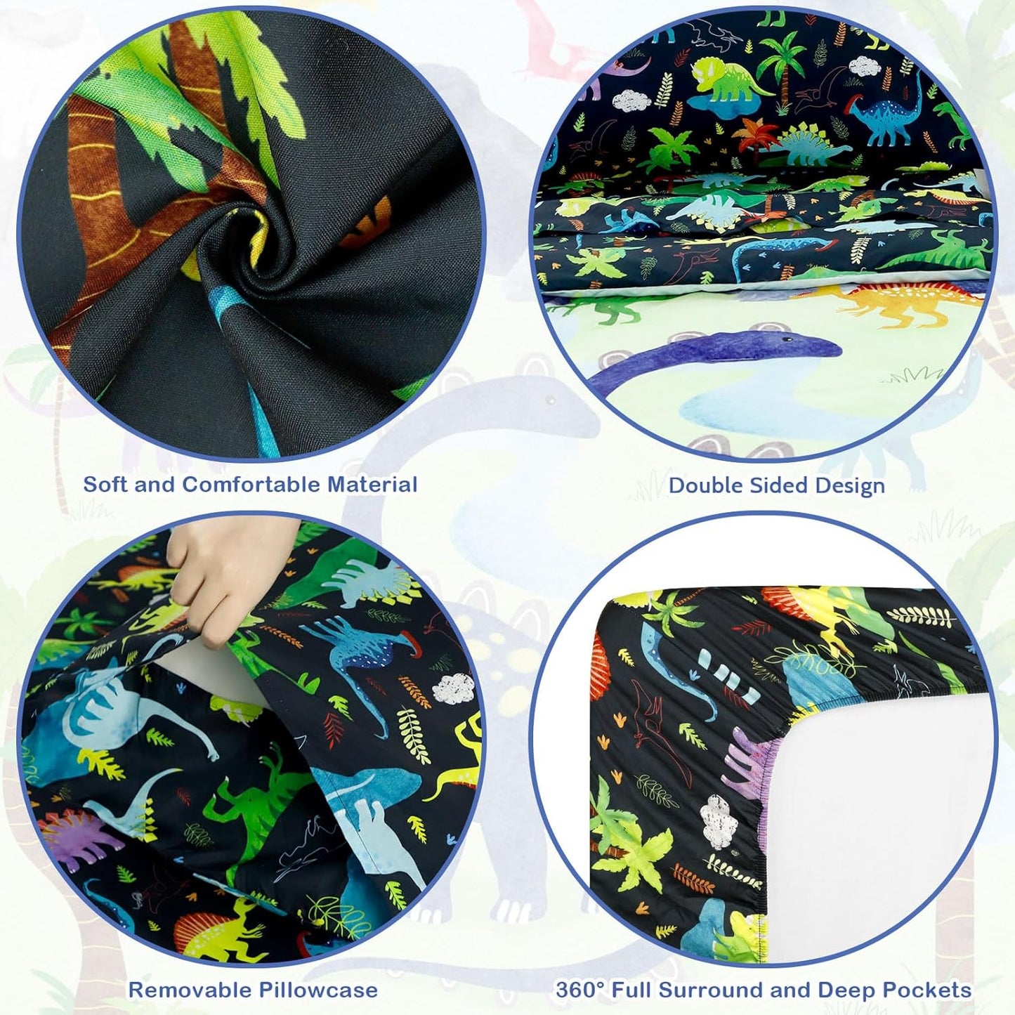 4 Piece Toddler Bedding Set, Ultra Soft and Breathable Toddler Comforter Sets for Boys & Girls, Crib Bedding Set Includes Quilted Comforter, Fitted Sheet, Flat Sheet and Pillowcase, Blue Ocean