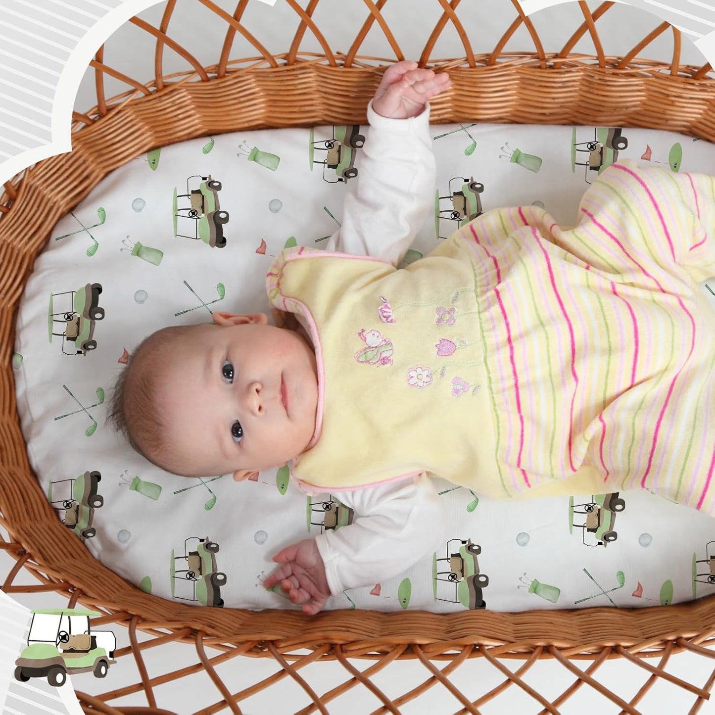 4 Pack Golf Bassinet Sheets 32" x 16" Bedside Sheets Stretchy Neutral Fitted Golf Nursery Decor Sport Themed Baby Bedding for Standard Bassinet Mattress Gift Set