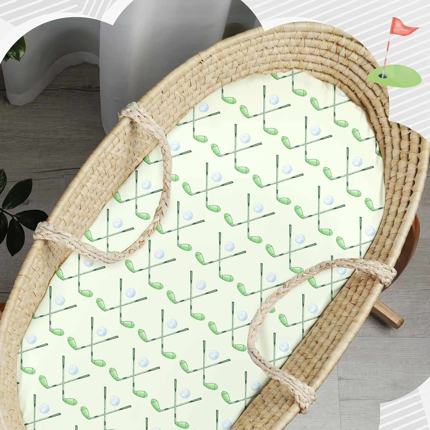 4 Pack Golf Bassinet Sheets 32" x 16" Bedside Sheets Stretchy Neutral Fitted Golf Nursery Decor Sport Themed Baby Bedding for Standard Bassinet Mattress Gift Set