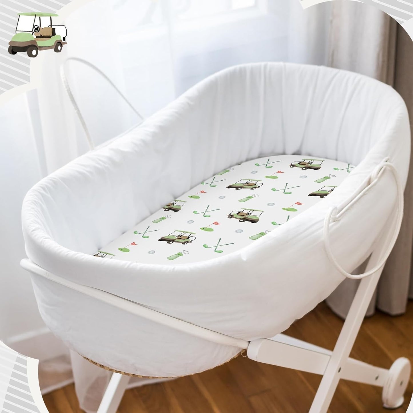 4 Pack Golf Bassinet Sheets 32" x 16" Bedside Sheets Stretchy Neutral Fitted Golf Nursery Decor Sport Themed Baby Bedding for Standard Bassinet Mattress Gift Set