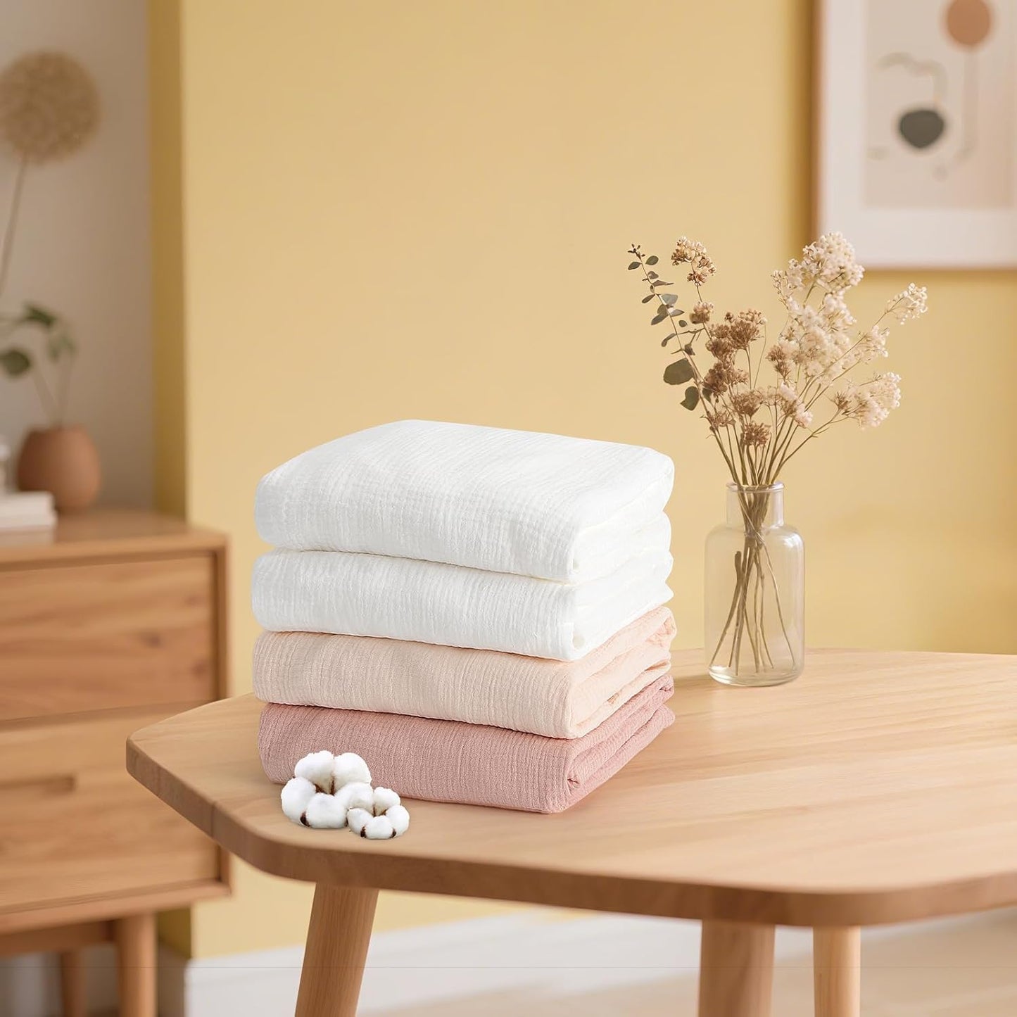 100% Organic Cotton Muslin Baby Fitted Crib Sheets 2 Pack 52x28 Inches Cream&Muted Pink, Ultra Breathable and Soft Sheet Fits Standard Crib Mattress Sheet Neutral Toddler Bedding for Baby Boys Girls