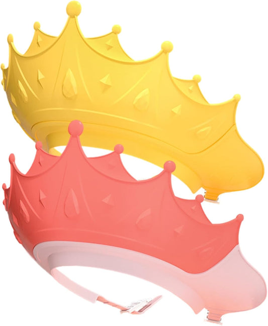 2PCS Baby Shower Cap Adjustable Crown Shape Baby Hair Washing Shield Waterproof Lightweight Plastic Bath Visor for Toddlers