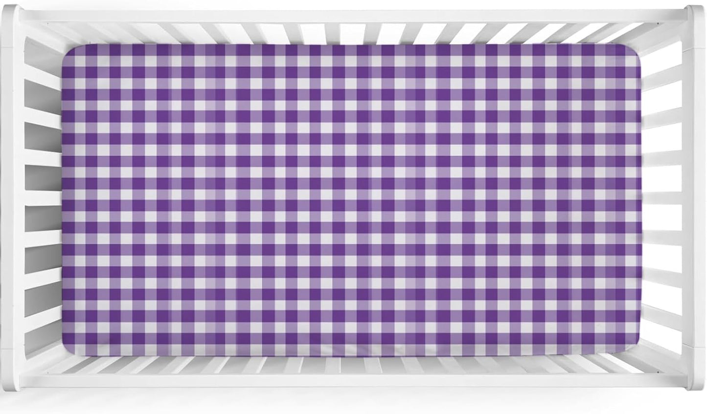 Blue and White Checks Baby Crib Sheets for Boys Girls Watercolor Gingham Checkered Soft Snug Fitted Newborn Bedding Nursery Baby Sheets 52x28 Buffalo Plaids Standard Crib Mattress Covers
