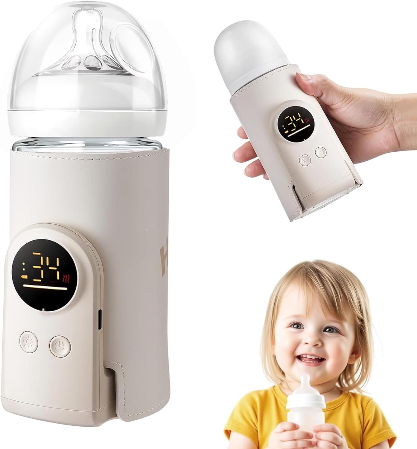 18W Portable Baby Bottle Warmer for Travel – Fast, Waterless Milk Heater for Breastmilk & Formula | USB Rechargeable Bottle Warmer with Precise Temperature Control – Essential for On-The-Go Feeding