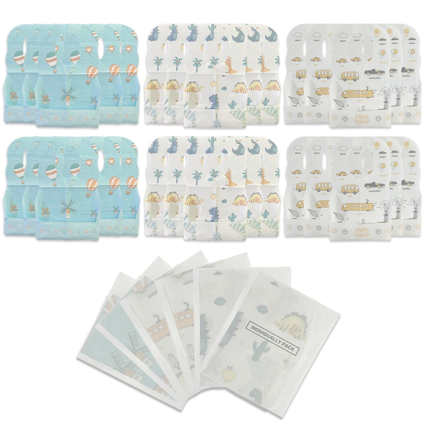 10 Pcs Disposable Bibs, Individually Packaged with Catcher and Leakproof Liner for Toddler Feeding, Baby Travel Essential
