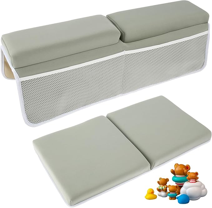 2 Pcs Baby Bath Kneeler and Elbow Rest Pad Set Comfortable Foam Bath Kneeling Pad Anti-Slip Bath Tub Elbow Pad with 4 Organizer Pockets Washable Baby Bath Cushion Bath Kneeling Pad for Toddler
