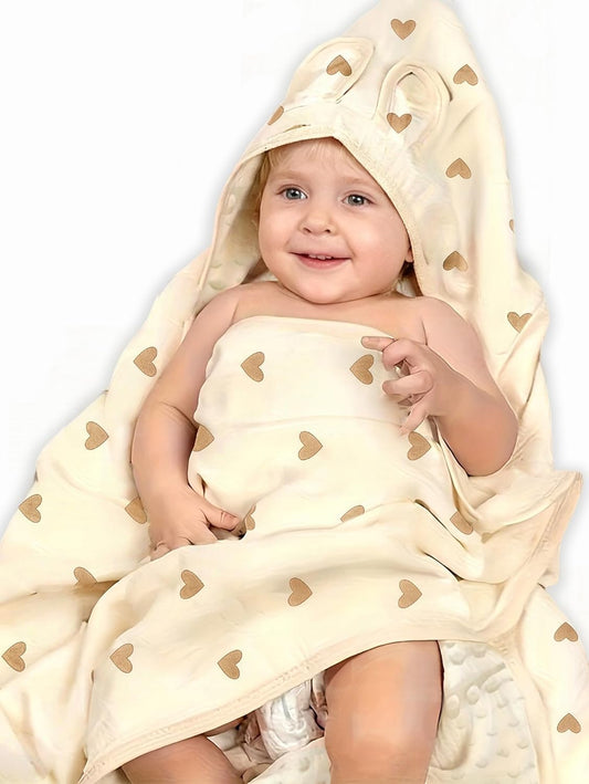 Baby Swaddel Blanket Cotton Muslin,Baby Receiving Blankets for Unisex Girls Boys, Neutral Toddler Fluffy Infant Newborn Nuilt Crib,Thick Crib Bedding Dotted Backing Double Layer 31"x31" (Bear Head)