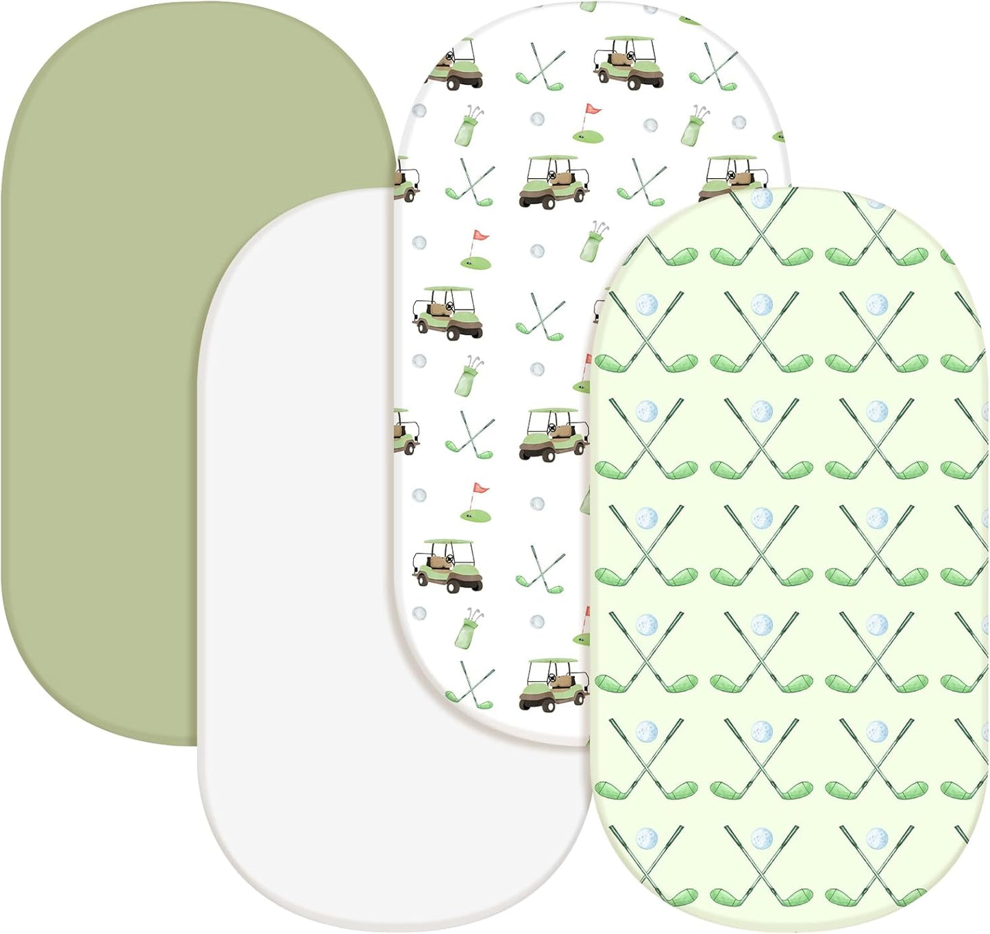 4 Pack Golf Bassinet Sheets 32" x 16" Bedside Sheets Stretchy Neutral Fitted Golf Nursery Decor Sport Themed Baby Bedding for Standard Bassinet Mattress Gift Set