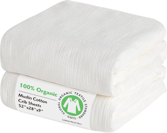 100% Organic Cotton Muslin Baby Fitted Crib Sheets 2 Pack 52x28 Inches Cream&Muted Pink, Ultra Breathable and Soft Sheet Fits Standard Crib Mattress Sheet Neutral Toddler Bedding for Baby Boys Girls