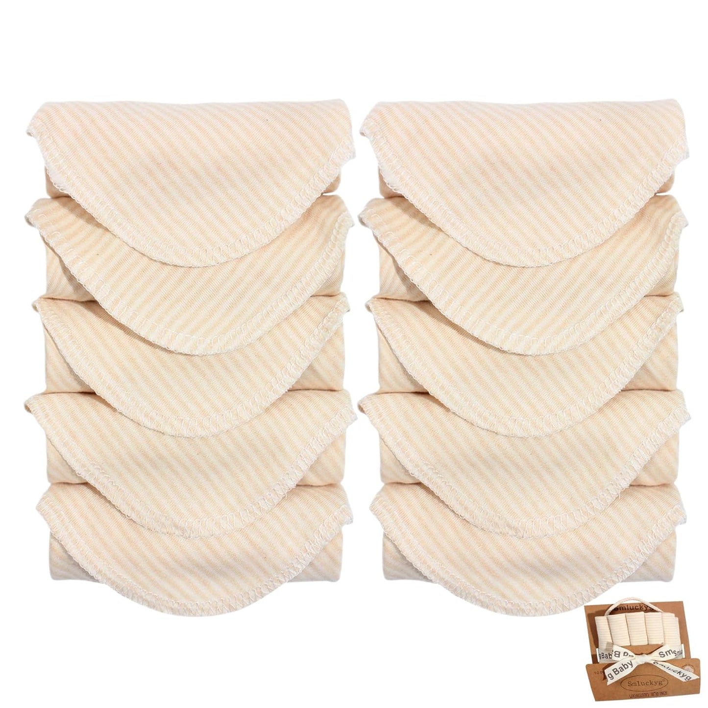 10-Pack Organic Cotton Baby Washcloths | Ultra-Soft Newborn Face Bath Towel - Reusable Baby Wipes for Delicate Skin Thin & Lightweight, Perfect for Babies, Kids, Toddlers, Infant (Stripes)