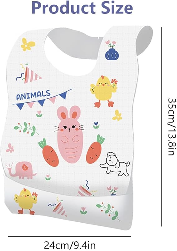 10 Pcs Disposable Baby Bibs, Baby Bibs for Eating, Disposable Bibs for Toddlers 1-3, Travel & Daycare Essentials, for Toddler Feeding, Individually Packaged with Catcher and Leakproof Liner