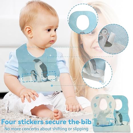 10 Pcs Disposable Bibs, Individually Packaged with Catcher and Leakproof Liner for Toddler Feeding, Baby Travel Essential