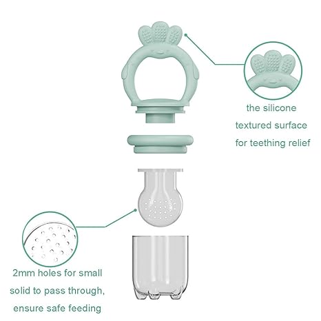 2 Pcs Baby Food Fruit Feeder with Freezer Tray Breastmilk Popsicle Molds Silicone Fruit Feeder for Self Feeding Teething Relief (Blue+Green)