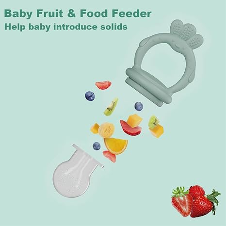 2 Pcs Baby Food Fruit Feeder with Freezer Tray Breastmilk Popsicle Molds Silicone Fruit Feeder for Self Feeding Teething Relief (Blue+Green)