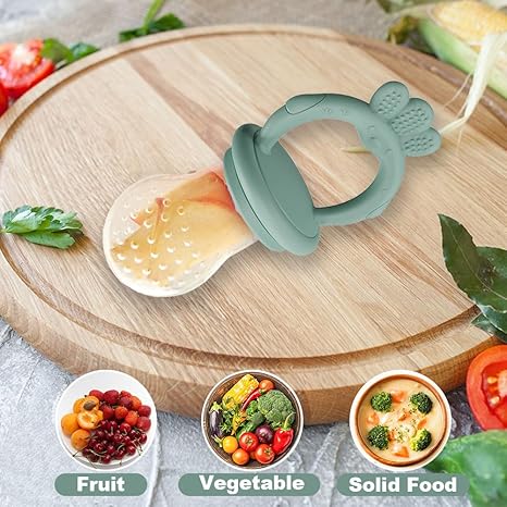 2 Pcs Baby Food Fruit Feeder with Freezer Tray Breastmilk Popsicle Molds Silicone Fruit Feeder for Self Feeding Teething Relief (Blue+Green)