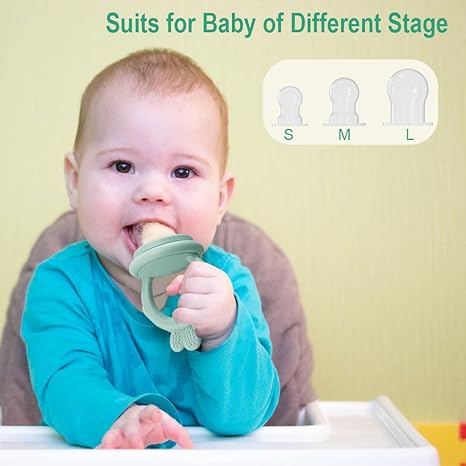 2 Pcs Baby Food Fruit Feeder with Freezer Tray Breastmilk Popsicle Molds Silicone Fruit Feeder for Self Feeding Teething Relief (Blue+Green)